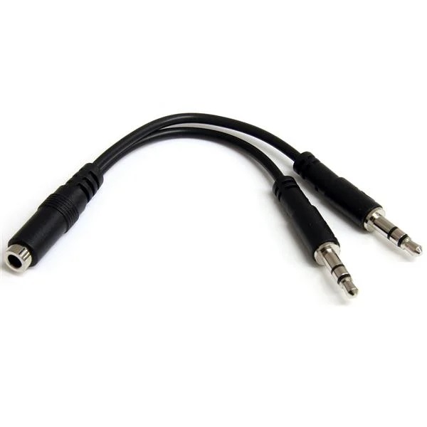 ADAPTADOR AUDIO PLUG HEMBRA 3 LINEAS - 2 PLUG MACHO (MICROFONO Y AUDIFONO)